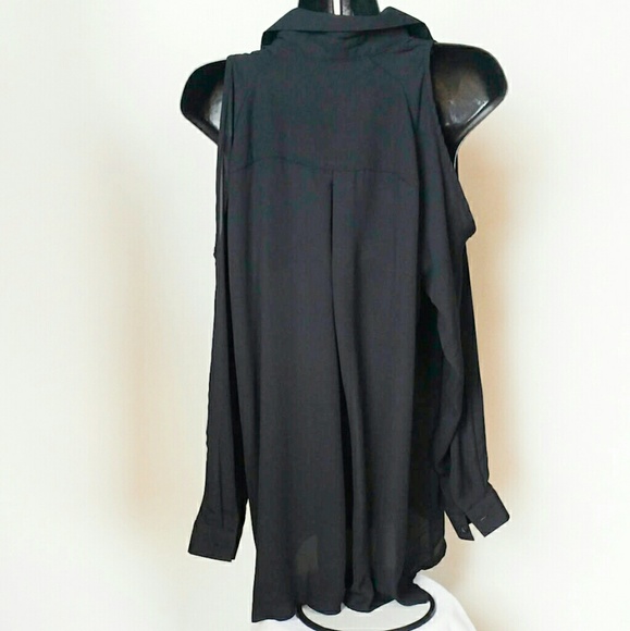 ASDS Black Women's Cold Shoulder LS Blouse.  A2 - Picture 2 of 3